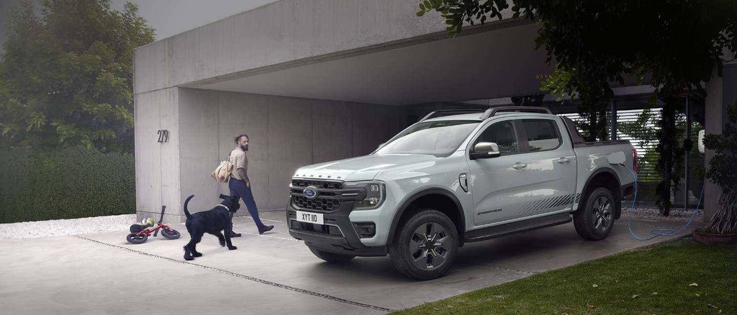 White All-New Ranger Plug-in Hybrid being charged